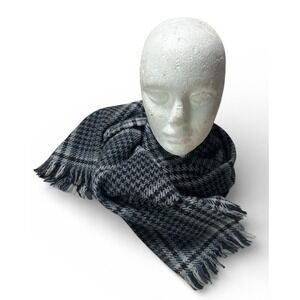 Banana Republic Wool Cashmere Angora Plaid Scarf Blue Gray Fringe